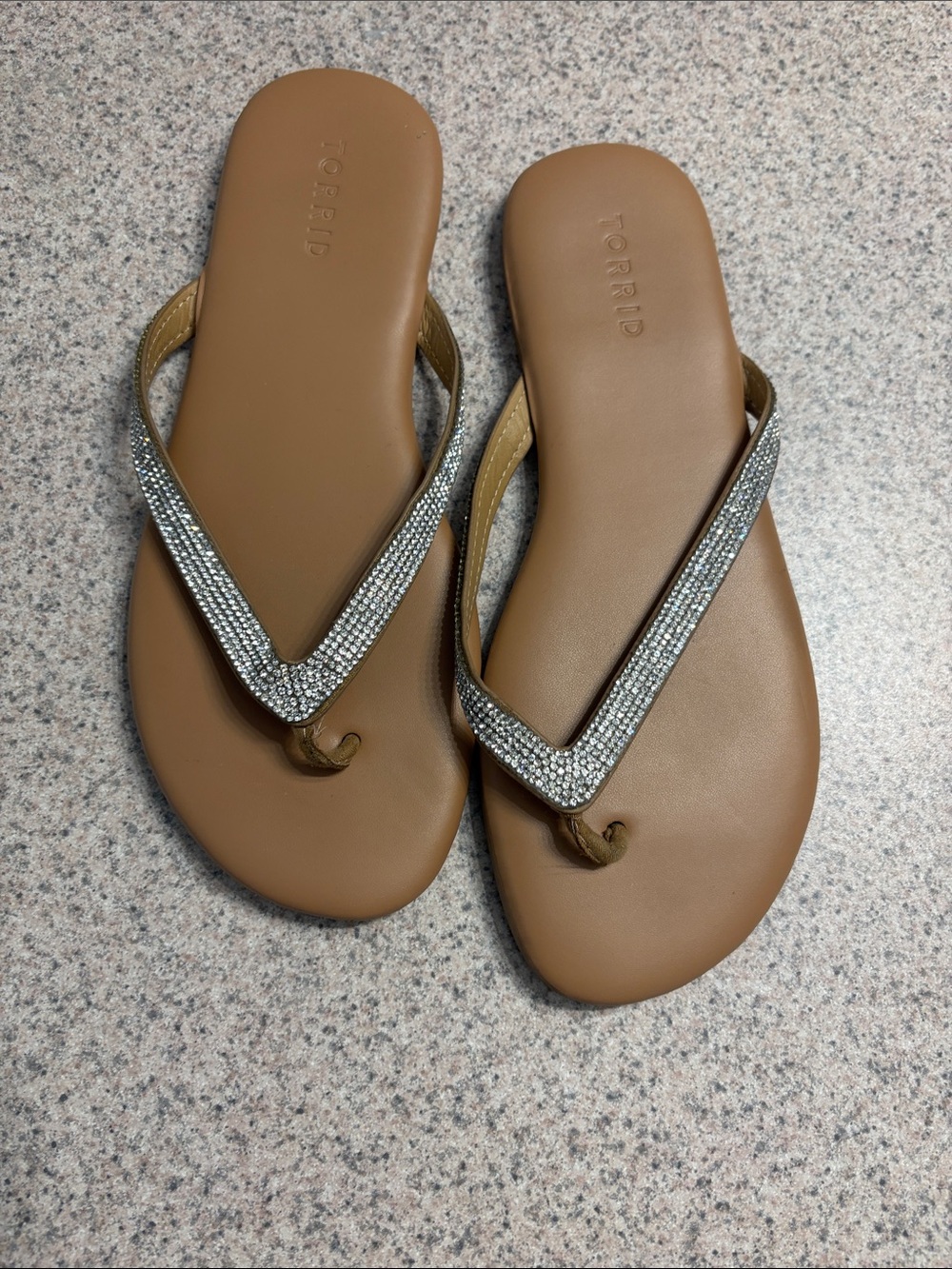 torrid Tan Rhinestone V-Detail Flip Sandals